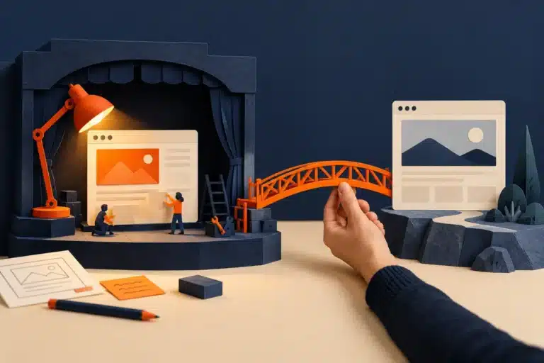 WordPress staging site in a private workshop with a held bridge to the live website